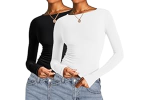 AKEWEI Long Sleeve Crop Tops for Women 2 Pack Fall Going Out Outfits Cute Tight Basic Tees Shirt