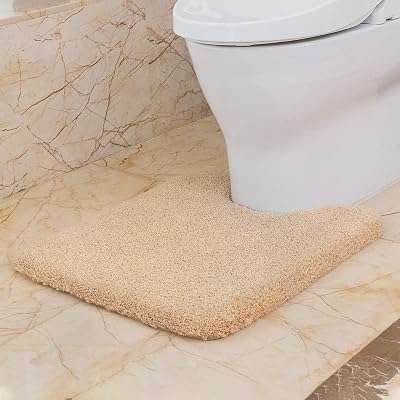 Non Slip Toilet Mat 50x60cm U Shape Beige Ultra Soft Thick Microfiber