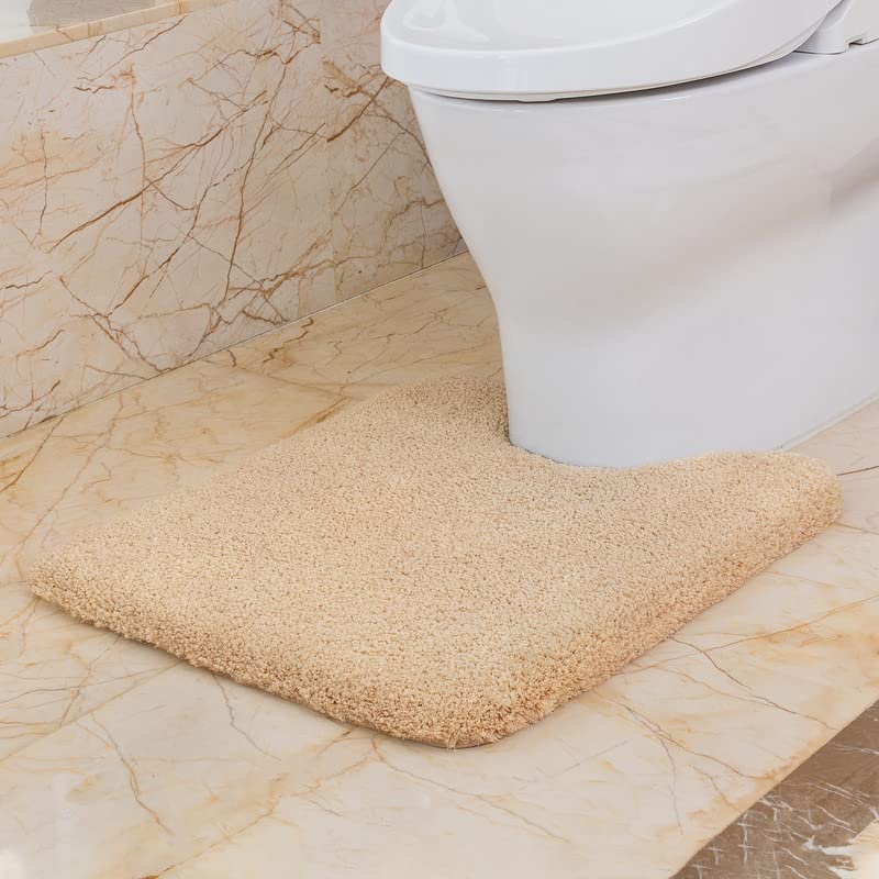VANZAVANZU Non Slip Toilet Mat Thickened Pedestal Mat for Toilet Absorbent Ultra Soft Bathroom Toilet Rug Fluffy Microfiber Bath Mat, Quick-drying, Machine Washable - 50 x 60cm U Shape (Beige)