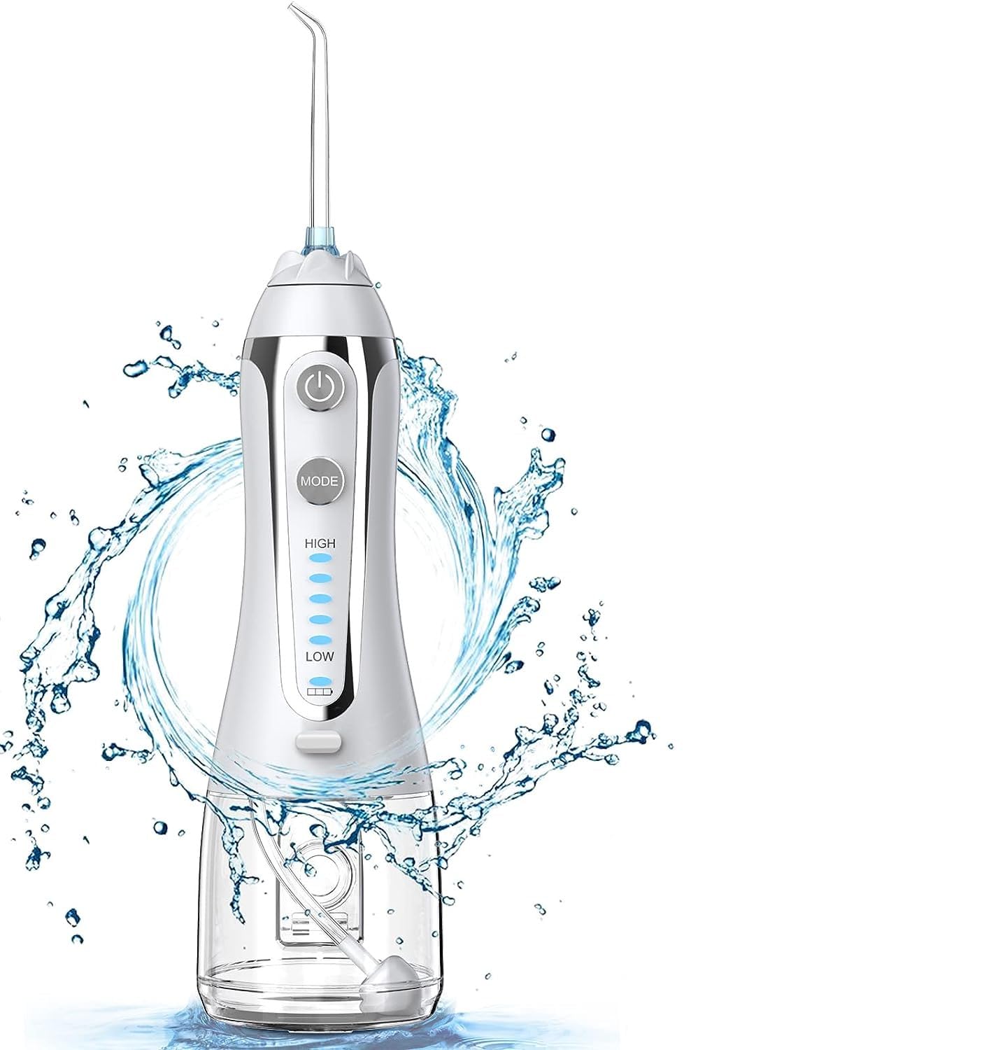 Water FlosserTeeth Cordless, 5 Mode Oral Irrigator Flosser 300ML Reservoir IPX7 Waterproof USB Rechargeable Dental Floss 360° Rotation w/ 6 Jet Tip, Gravity Ball FDA ApprovedHome Travel Use, White
