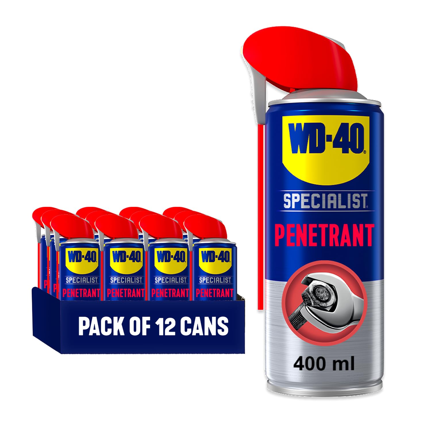 WD-40 Specialist Penetrant Spray, 400ml 12-Pack, Rust Penetrating Oil Spray for Loosening Rusted Nuts & Bolts, Hinges, Locks, and Gears, Rust Prevention, Smart Straw Included