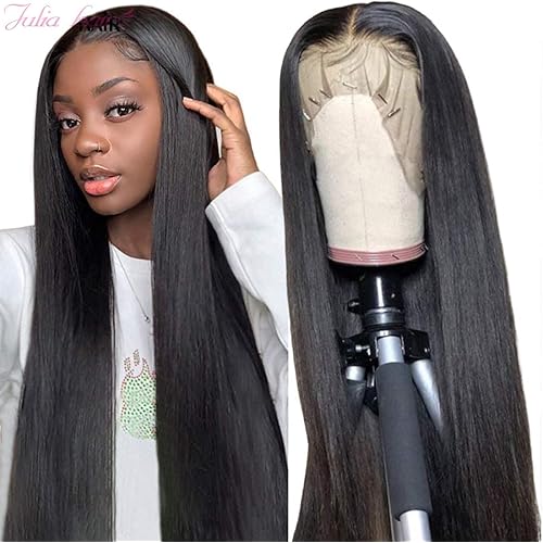 Julia Hair Straight HD Lace Front Human Hair Wigs for Black Women 13x4 Transparent Lace Front Wig Pre Plucked with Baby Hair 180% Density 10A Malaysian Unprocessed Virgin Human Hair Wigs 14inch