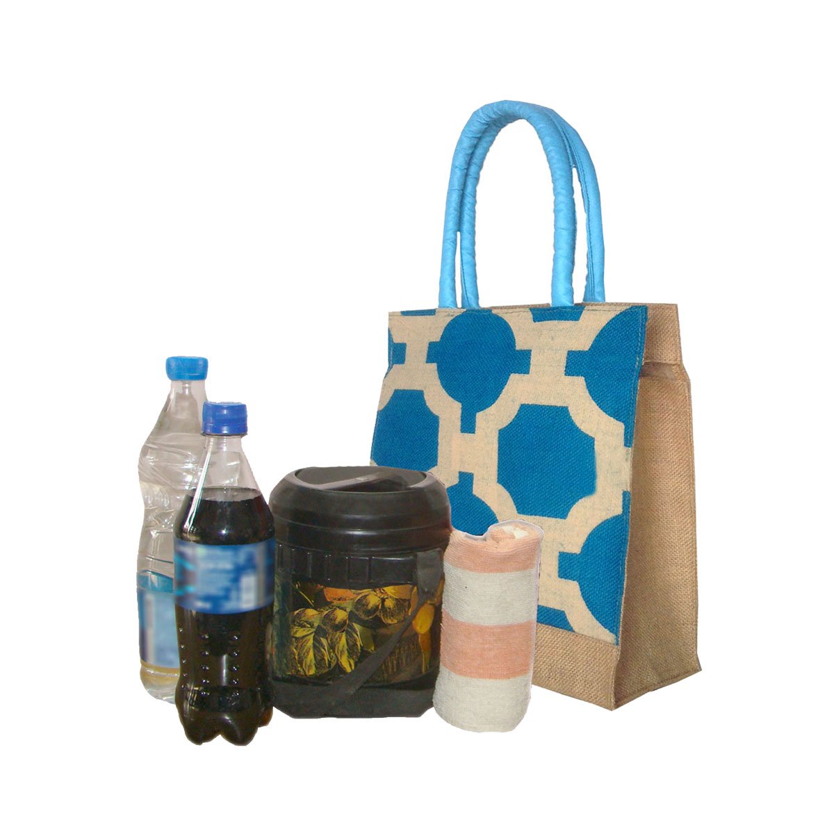 foonty daily use women jute lunch bag(turquoise,6298)