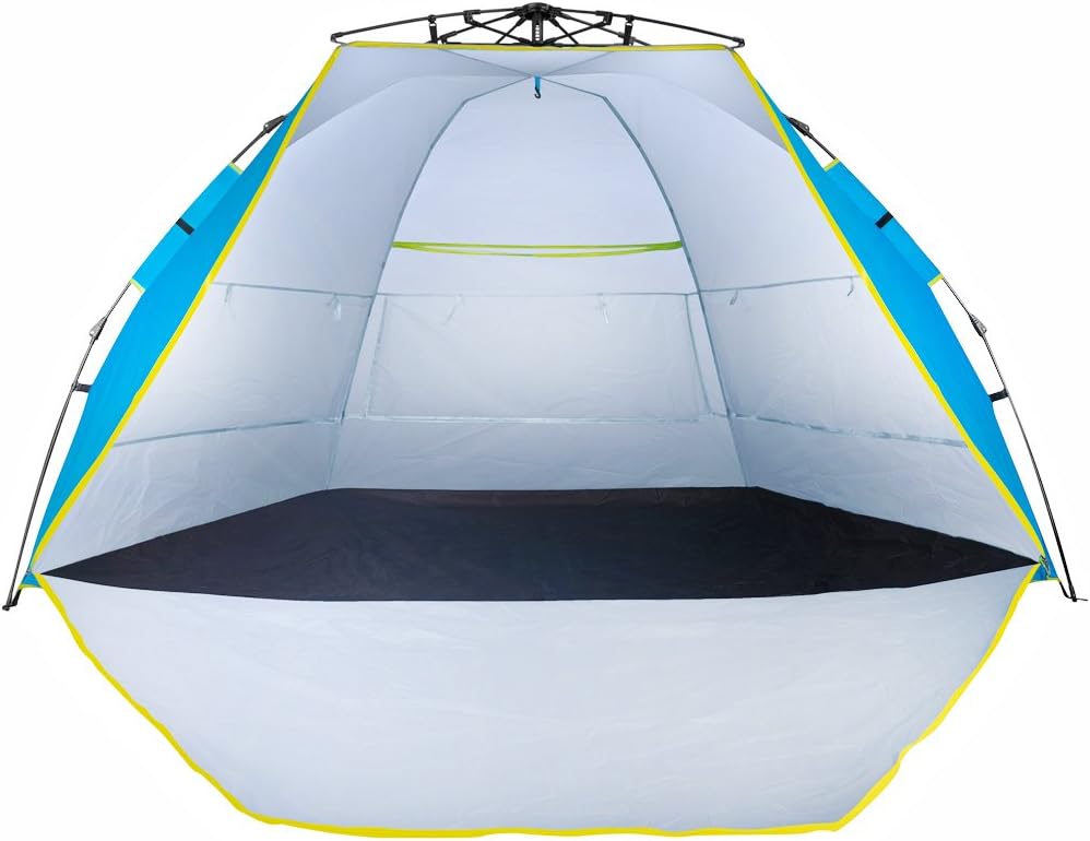 Easy Up Beach Tent,YAAO,Family Beach Sun shelter,Deluxe Wide View of the 3 Windows( Silver Coating )-Blue