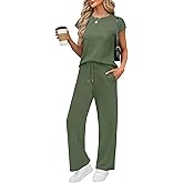 WIHOLL 2 Piece Sets for Women Casual Summer Travel Vacation Outfits Cap Sleeve Lounge Set