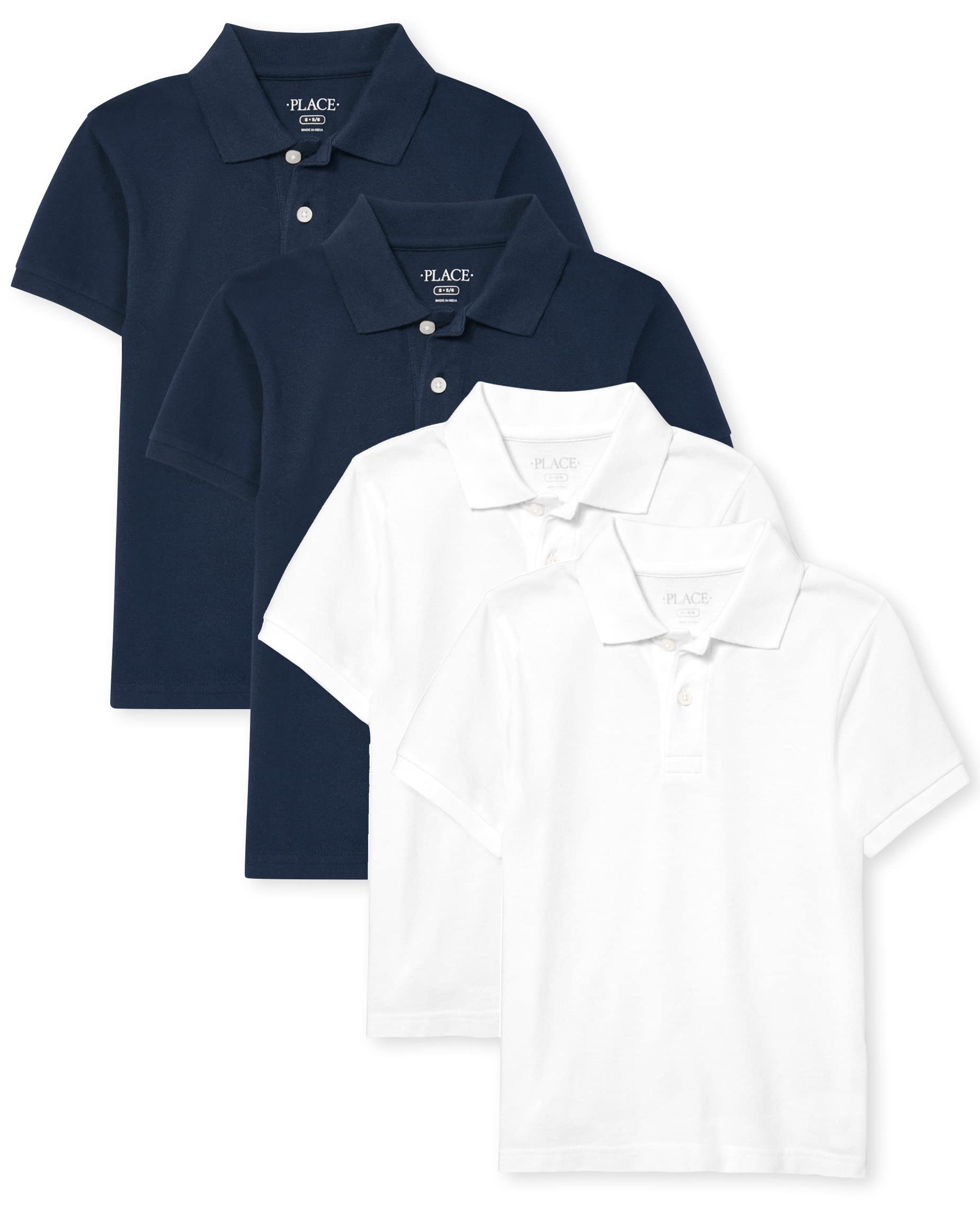 Photo 1 of The Children's Place Boys Multipack Short Sleeve Pique Polos, Nautico/White 4-Pack, XXX-Large Husky
