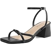 TEAIEUI Women's Sandals Black Strappy Heels for Women Dressy Open Square Toe Comfort Chunky Block Heel Dress Shoes for Prom Party Wedding 8