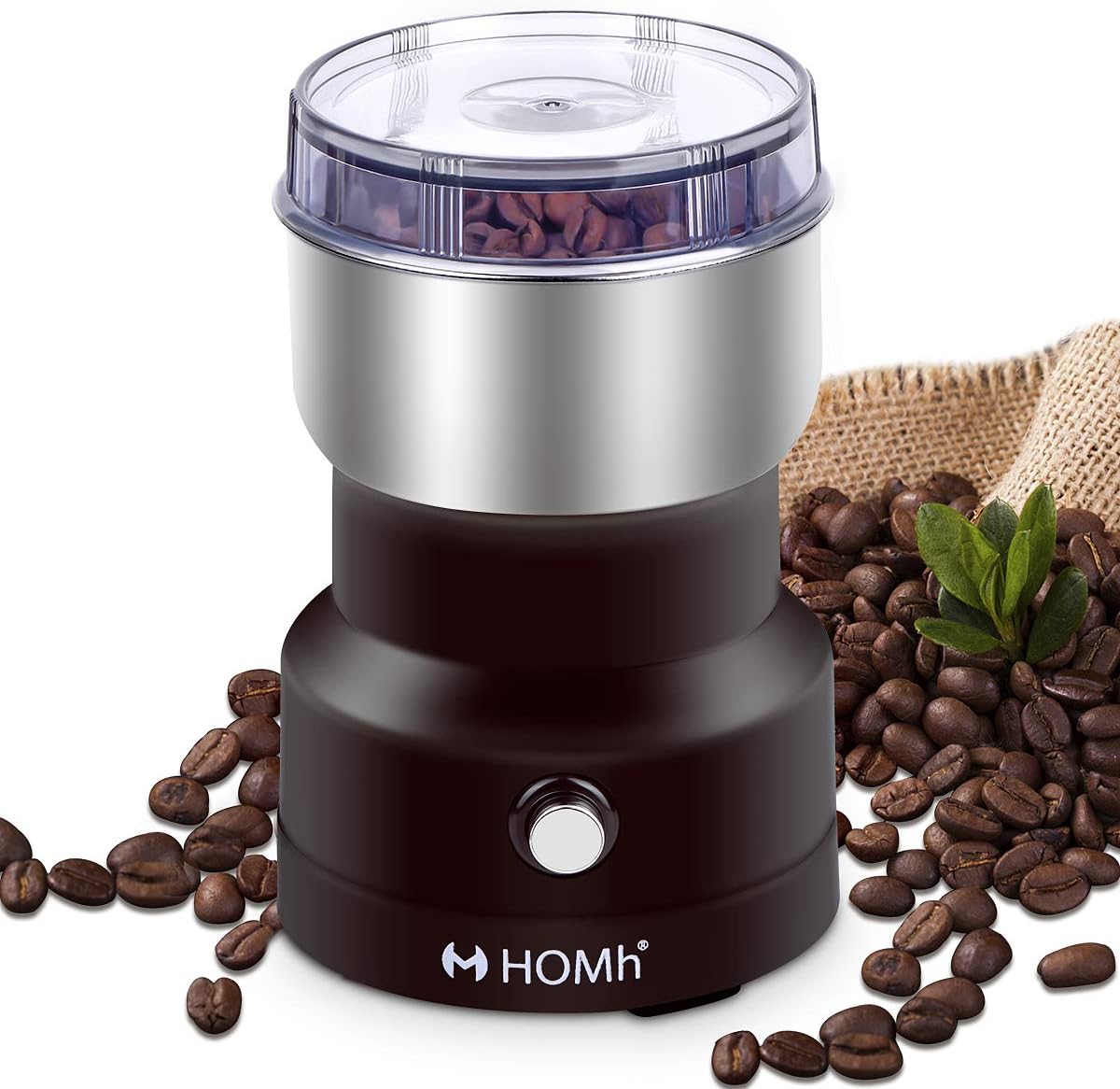 Coffee Grinder Electric Spice Grinder 150W - Stainless Steel Blades & Overheat Protection Coffee Mill Grinder for Coffee Bean, Nut, Spices, Seeds, Grains - Brown