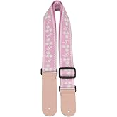 ALLZEDREAM Guitar Strap,Genuine Leather Ends,Lace Sequins Original Design (Lace Pink)
