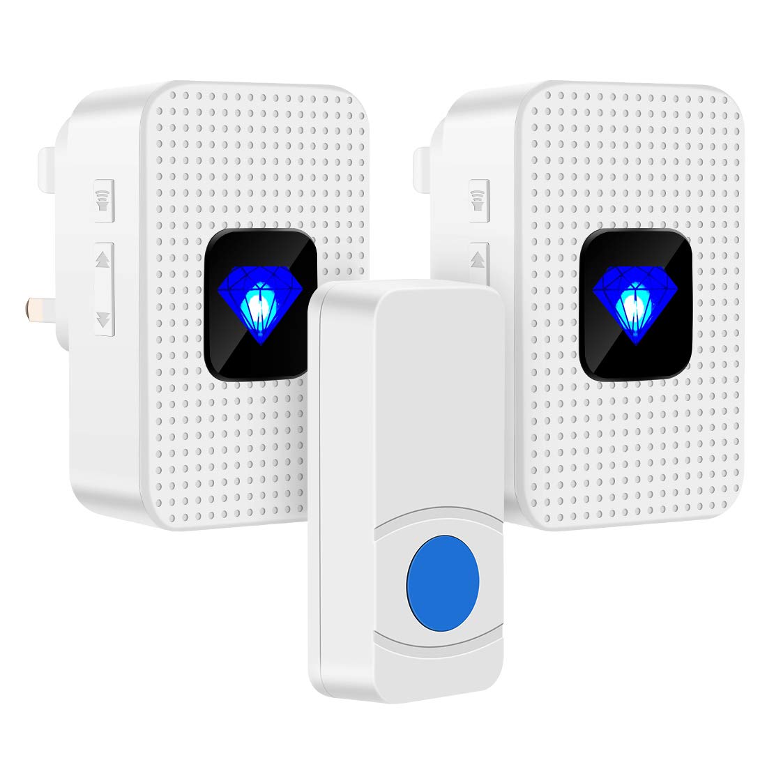 Wireless Doorbell Plug in 2 Receivers ，IP55 Waterproof Battery Door Chime Kit with 1000-Ft Range,55 Chimes,5-Level Volume & Blue LED Flash Light