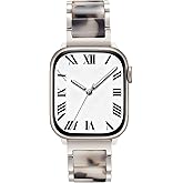 V.R.HOPE Apple Watch Band for Women 38mm 40mm 41mm 42mm, Fashion Rose Gold Stainless Steel Metal Strap with Resin Inlay, Fashion Bracelet Compatible with iWatch Series 11/10/9/8/7/6/5/4/3/2/1/SE (Black Floral+Starlight)