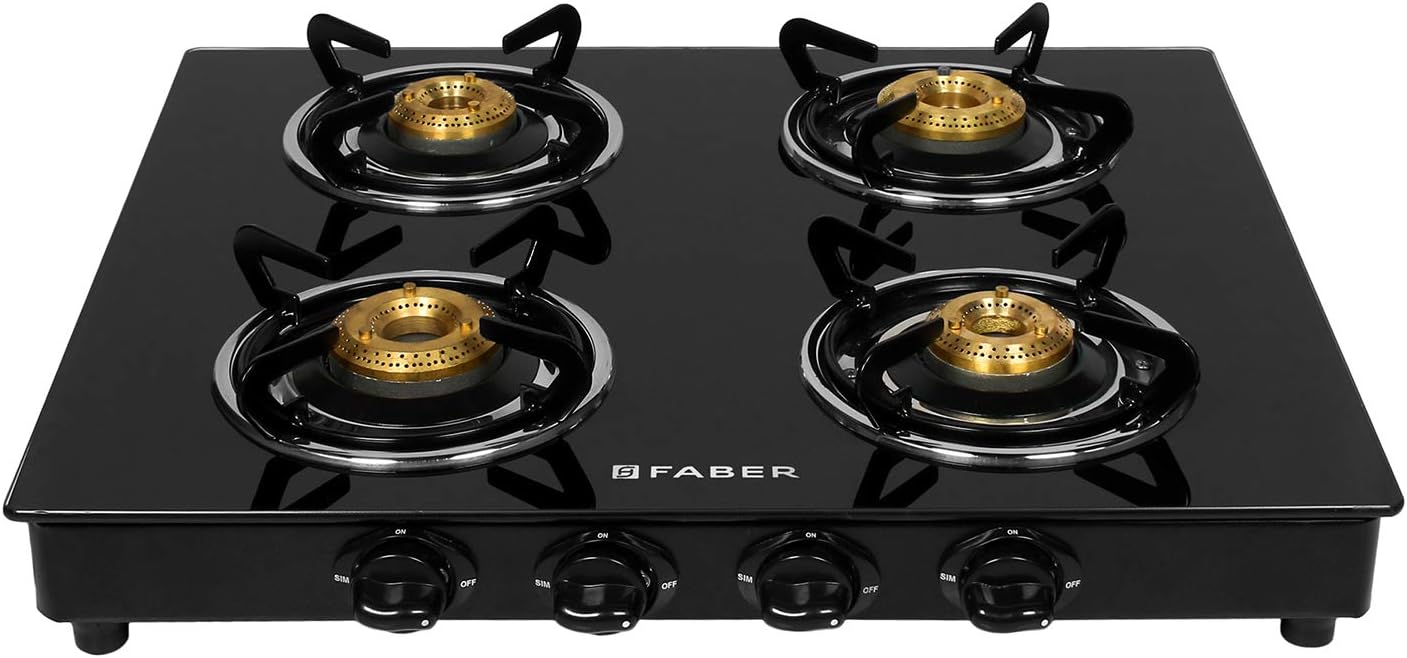 Faber Gas Stove 4 Burner Glass Cooktop Power 4Bb Bk Manual Ignition, (Black)