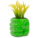 Marvel Comics Hulk Smash Hand 3-Inch Ceramic Mini Planter with Artificial Succulent | Cute Small Flower Pot, Faux Indoor Plant