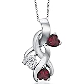 Gem Stone King 925 Sterling Silver Lab Grown Diamond and Red Rhodolite Garnet Pendant Necklace for Women | 1.54 Cttw | Gemstone April Birthstone | Heart Shape 5MM | With 18 Inch Chain