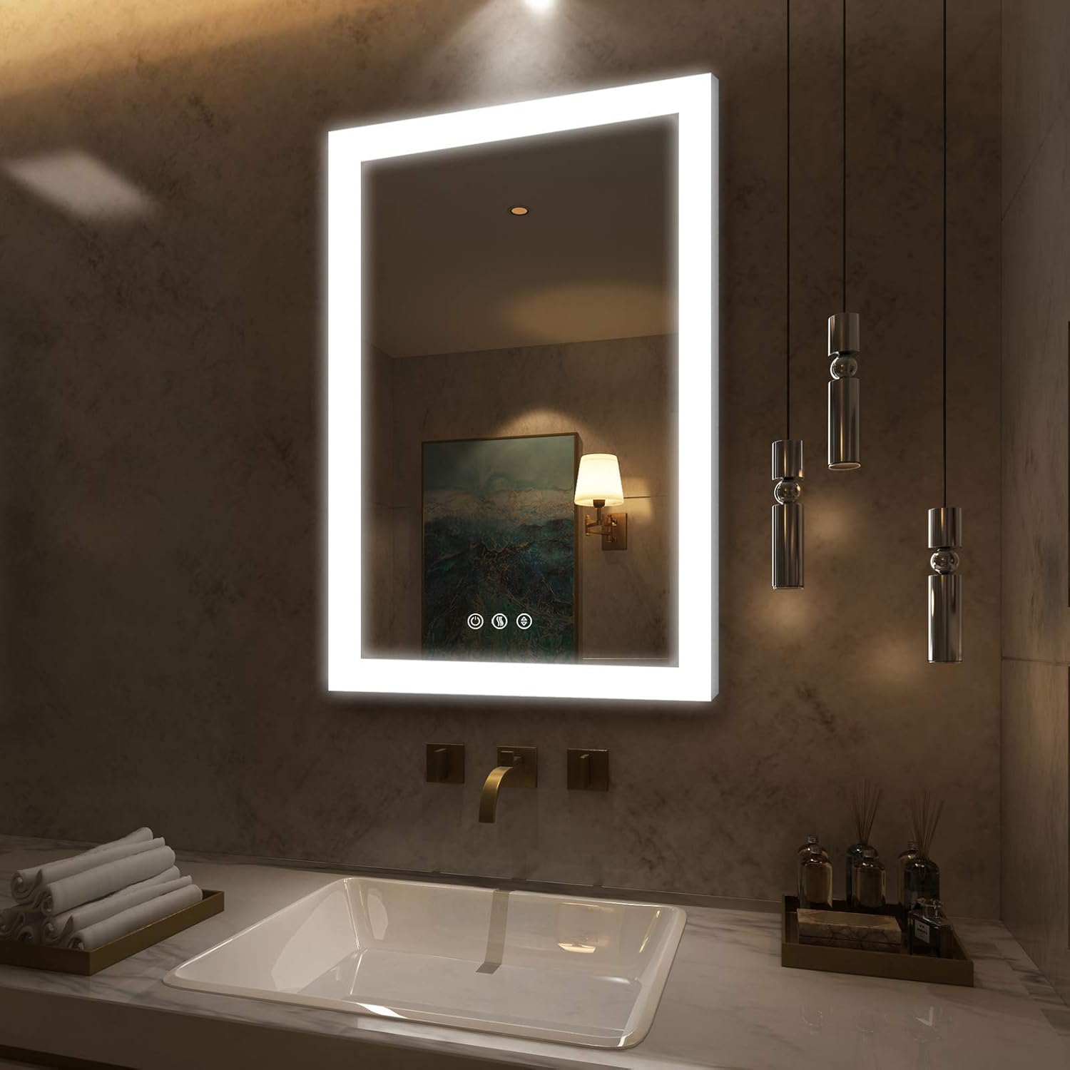 D'amour 24X36 Inch Horizontal&Vertical Wall Mounted LED Lighted Bathroom Mirror, Led Backlit Mirror with Dimmable&Defogger Touch Button, Mirror Lights Color Adjustable, CRI 90, ETL, UL Listed: Furniture & Decor