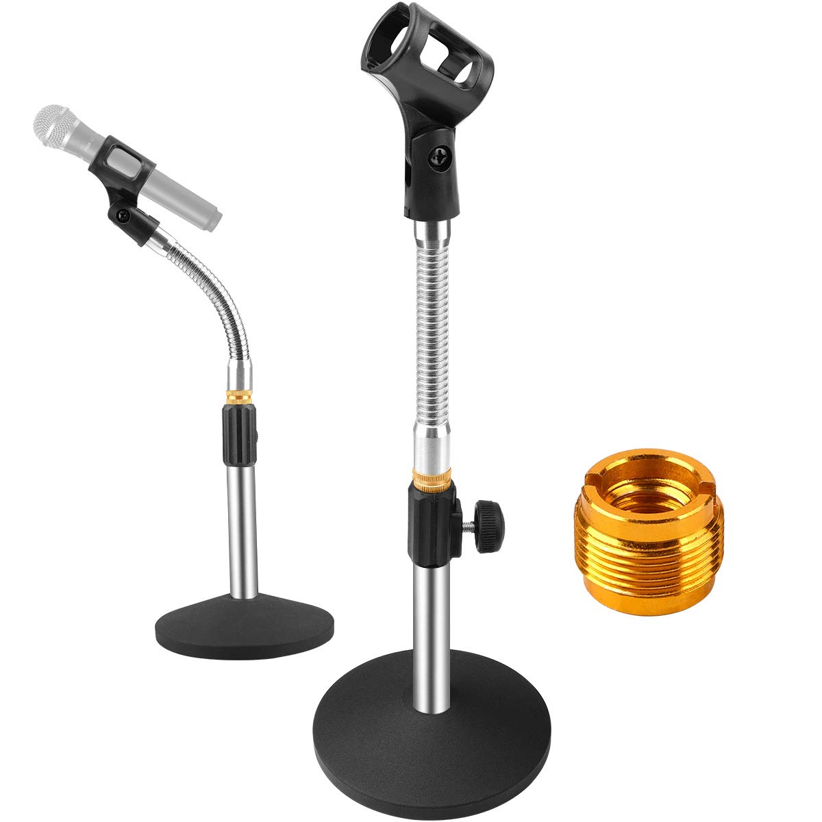 Photo 1 of Eison Microphone Stand Desk Mic Stand Desktop Tabletop Microphone Stand with Gooseneck Mic Clip 5/8" Male to 3/8" Female Screw for Blue Yeti Snowball Christmas gift