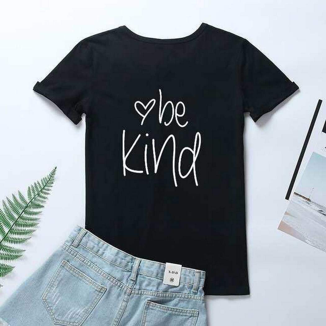 XioNiu Women Men Summer Casual T-Shirt Letter O-Neck Short Sleeve Tops Knits & Tees Black