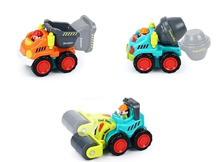 HOME CUBE Baby Toys Push and Go Friction Powered Car Toy Cement Mixer,Dumper,and Road Roller Children Pretend Play Construction Toy Set ( Set of 3 )