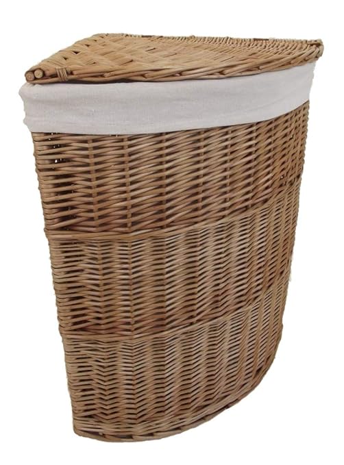 Medium Wicker Corner linen laundry basket with removable lining. Storage curved Natural willow