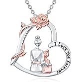 Qyvit Mother and 1/2 Daughters Necklace Sterling Silver Heart Pendant Mom Daughter Mother's Day Jewelry for Women
