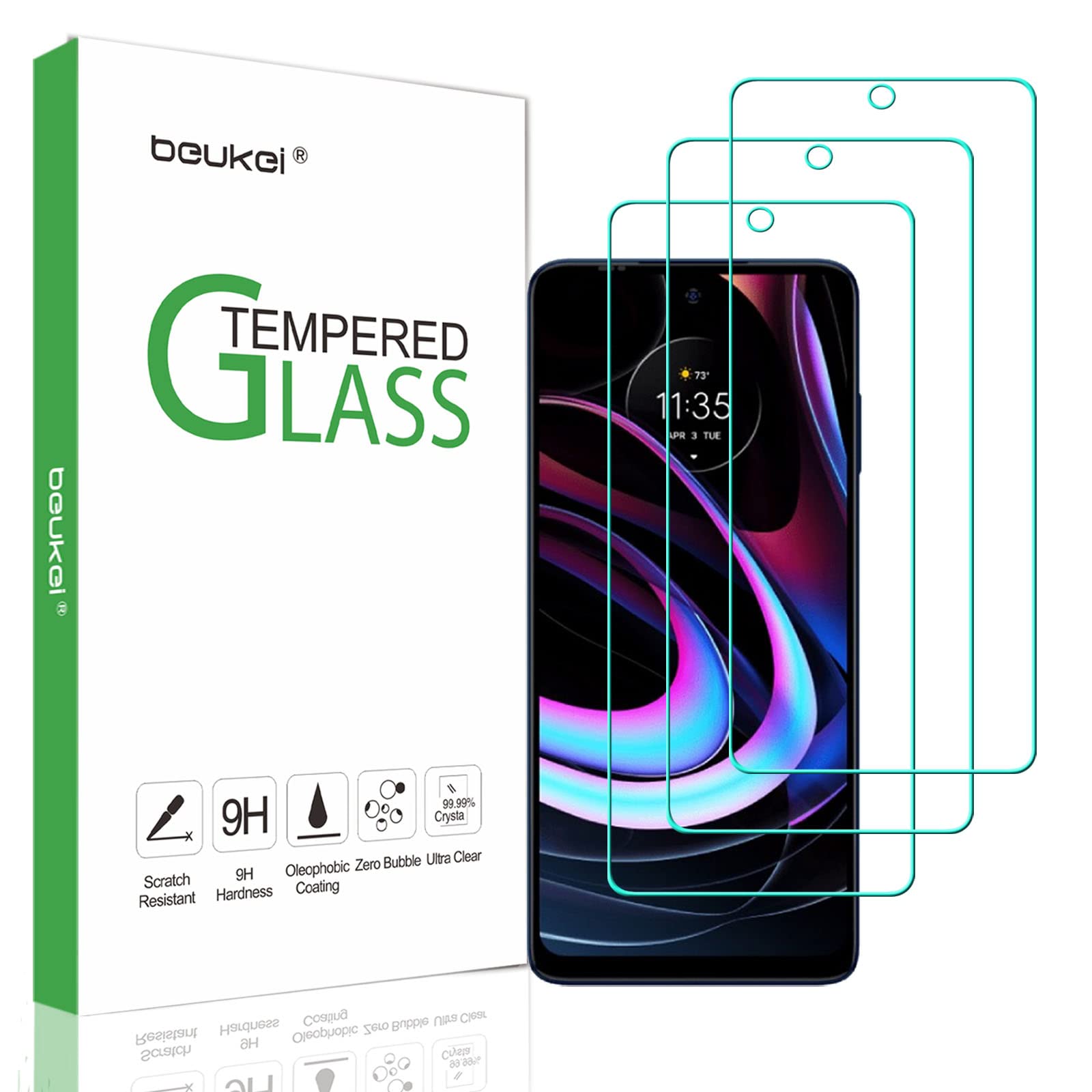 Photo 1 of beukei (3 Pack) Screen Protector Compatible for Motorola Moto Edge 2021 / Motorola Edge 5G UW (6.8" Display, 2021) Screen Protector Tempered Glass,Touch Sensitive,Case Friendly, 9H Hardness
