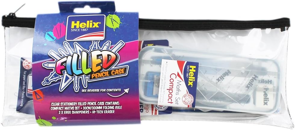 Helix Complete Stationery Set, Filled Pencil Case, Stationery School Supplies, Maths Set, Folding Ruler - Image 3