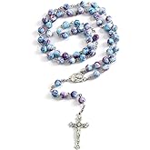 Rosary Beads Catholic for Woman, Blue Purple Pearl Rosary Necklace | Handmade Imitation Necklace, First Communion Gifts, Wall Crosses, Christian Gifts