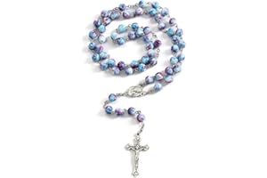 OEMOO Rosary Beads Catholic for Woman, Handmade Imitation Blue Purple Pearl Rosary Necklace, First Communion Gifts, Wall Crosses Christian Gifts