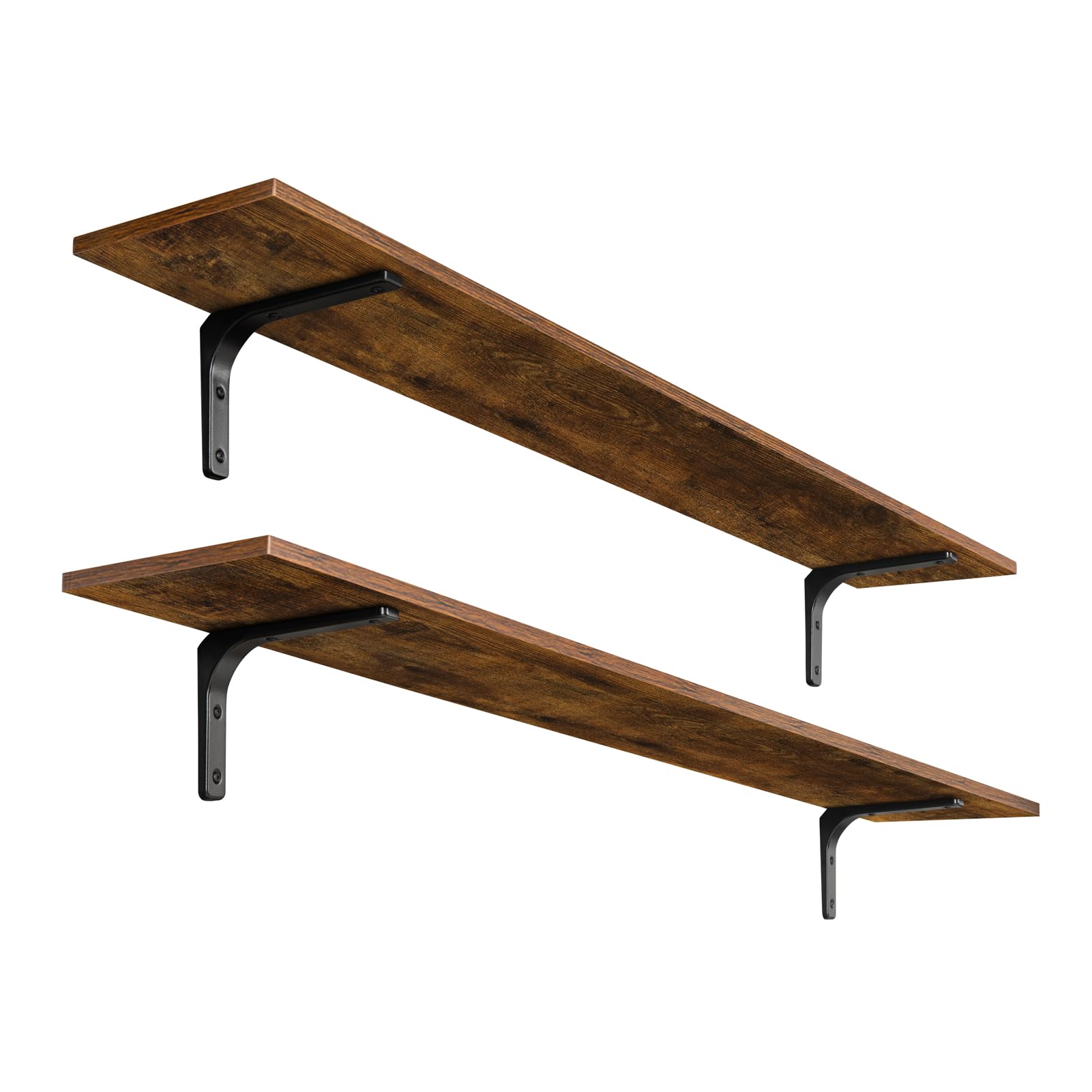 Photo 1 of DINZI LVJ Long Wall Shelves, 55.1Inch Wall Mounted Shelves Set of 2, Extra Large Floating Storage Ledges with Sturdy Metal Brackets for Living Room, Bathroom, Bedroom, Kitchen, Rustic Brown