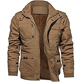 TACVASEN Men's Winter Jacket Cotton Military Jackets Fleece Lined Thick Work Warm Cargo Coats with Hooded