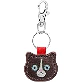elephtree Tuxedo Cat Genuine Leather Handmade Keychain, Cute Trend Small Cat Bag Charms, Car Leather Key Chain Holder Accessories Gift for Men and Women