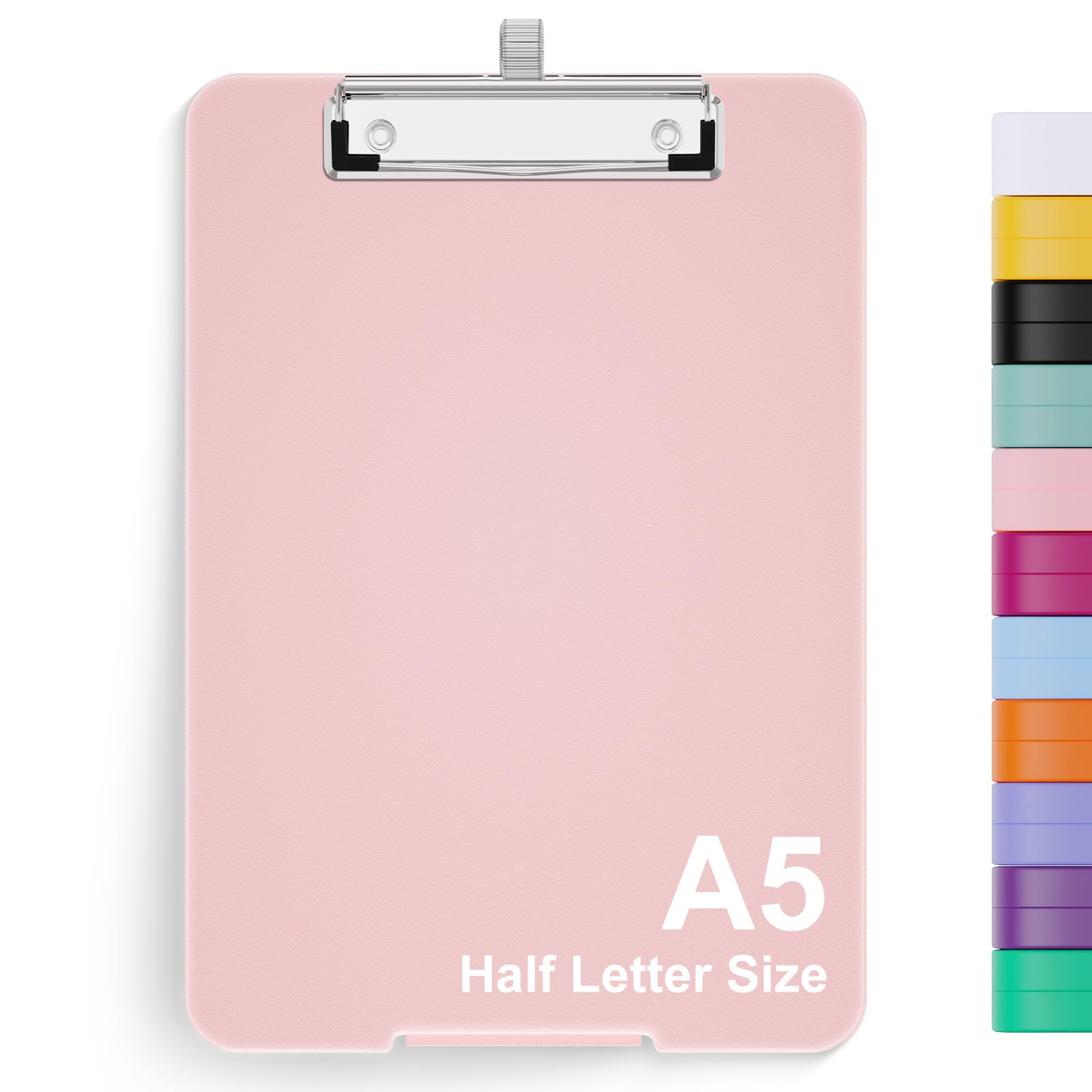 Hongri A5 Clipboard with Storage, Metal Retractable Pen Holder, 6 x 9'' Nursing Plastic Foldable Clip Board, Office Supplies, School Supplies, Menu Box for Work, Pink