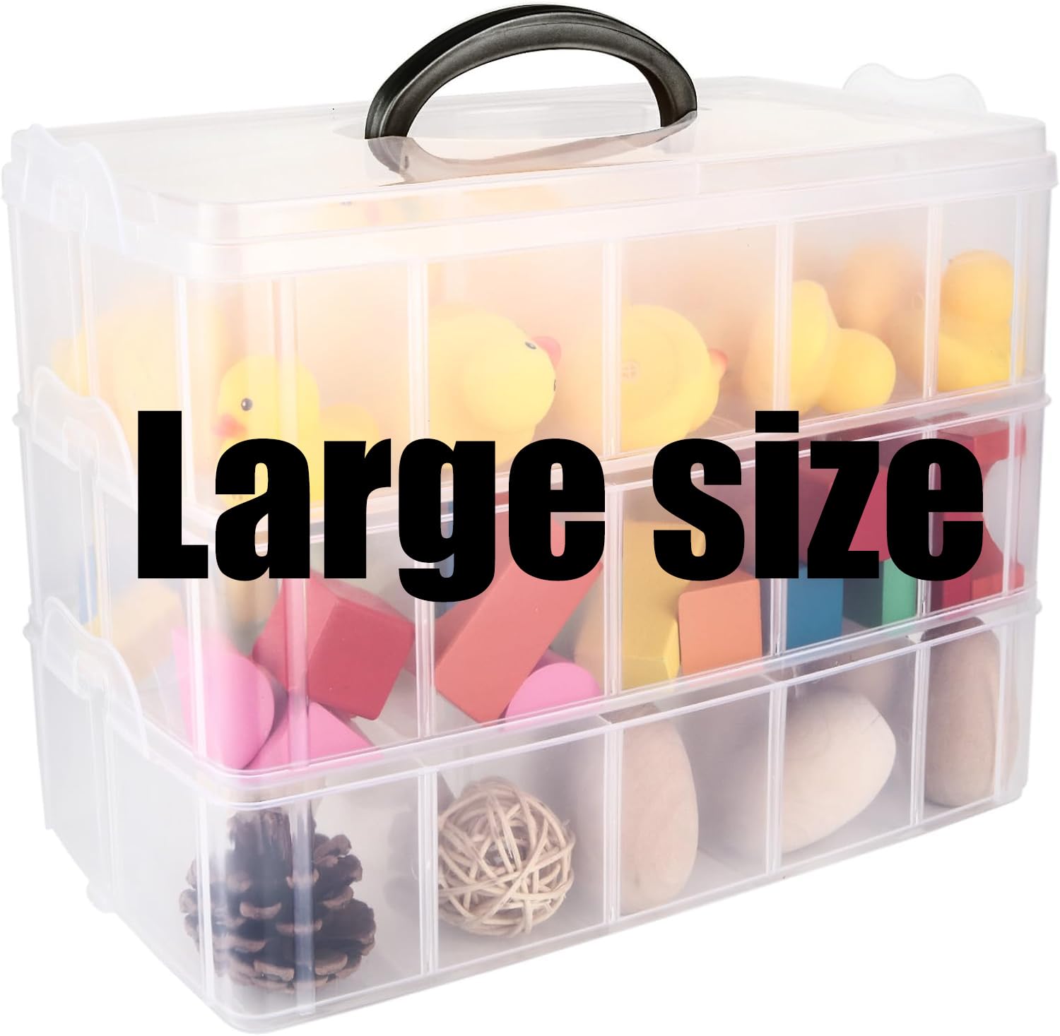 Photo 1 of Large size Craft Storage Box with 30 Adjustable Compartments 3-Tier Bead Storage Organizer Clear Stackable Plastic Box Containers with Handle for Arts Jewelry Toy Sewing Accessories Beauty Supplies
