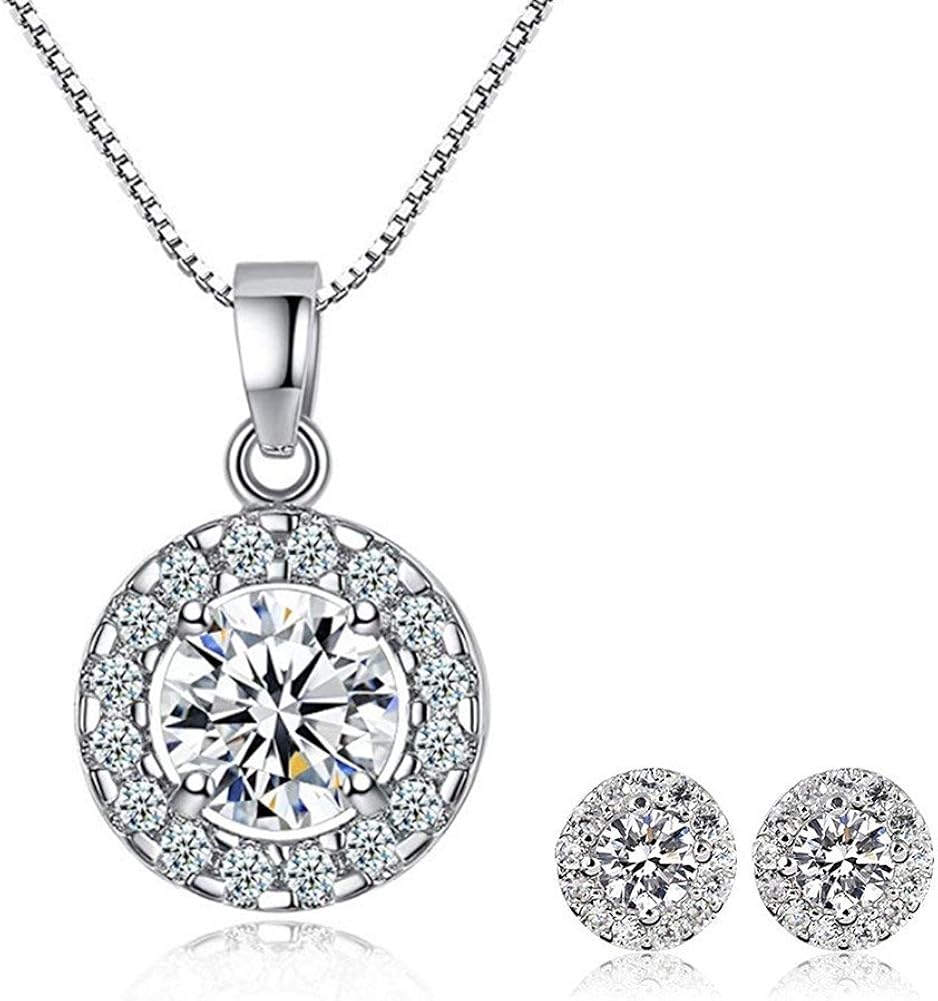 Crystal Necklace Earrings Jewelry Sets, Silver Plated