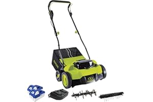 Sun Joe 24V-X2-DTS15 Scarifier and Dethatcher Kit, 5-Depth Positions, 15-inch, Brushless Motor, w/ 2 x 24-V 4.0-Ah Batteries 