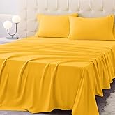 Homilay Queen Size Bed Sheet Set - 4 Piece Soft Microfiber Sheets with Deep Pockets, Cooling Technology, and Wrinkle-Free Pillowcase. Hotel-Quality, Durable Bedding, Spectra Yellow