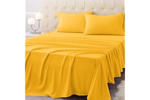 Homilay Queen Size Bed Sheet Set - 4 Piece Soft Microfiber Sheets with Deep Pockets, Cooling Technology, and Wrinkle-Free Pillowcase. Hotel-Quality, Durable Bedding, Spectra Yellow