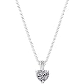 Belacqua Sterling Silver Heart Birthstone Gemstone Necklace for Women – 7x7mm Pendant with 15" Cable Chain + 2" Extender