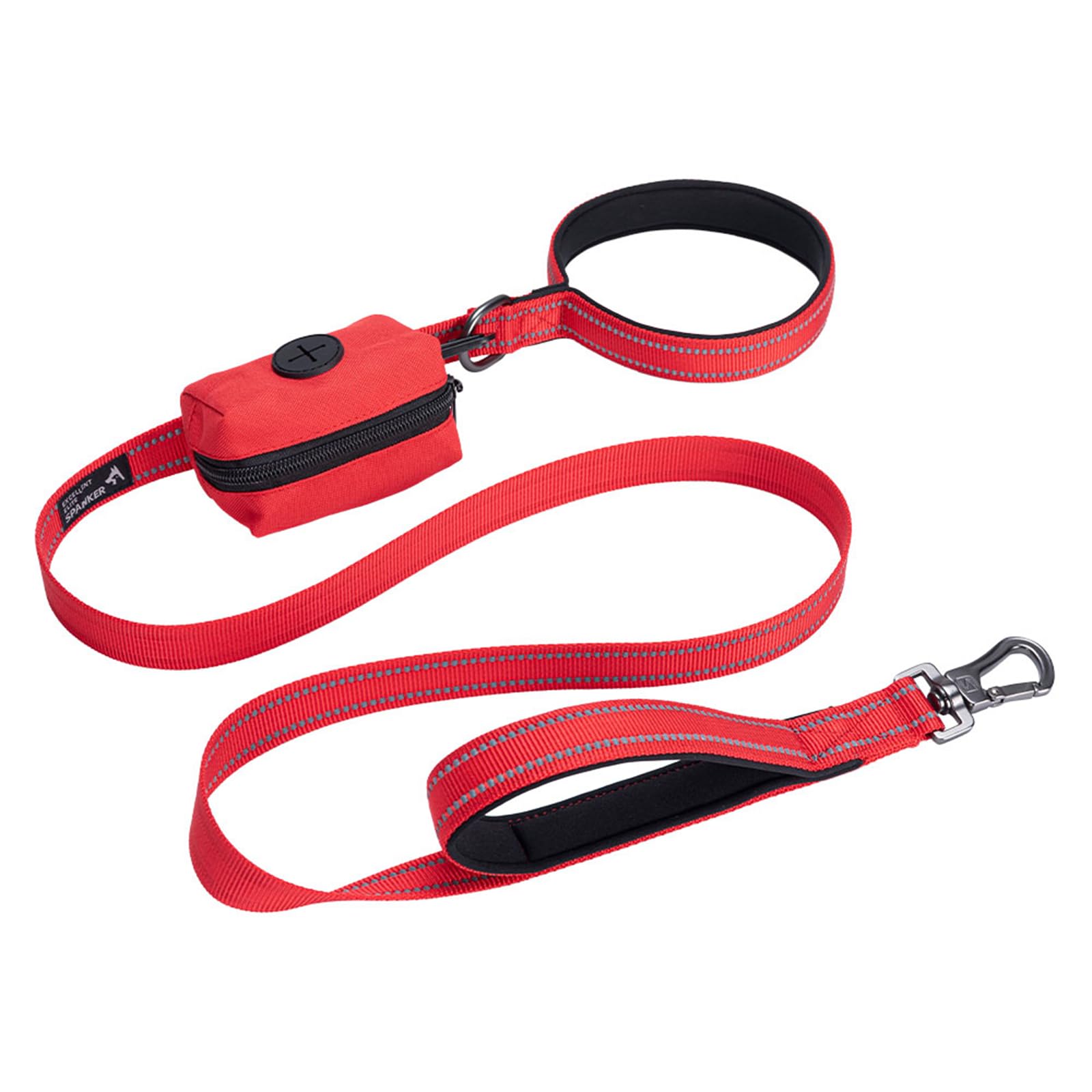 EXCELLENT ELITE SPANKER Reflective Nylon Dog Training Leash Strong Durable Dog Leash 5 Feet Long 1" Wide with Poop Bag Holder for Small and Medium Dog（Red）