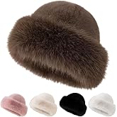 Womens Winter Faux Fur Bucket Hat, 2026 New Fluffy Fisherman Fuzzy Bucket Hat Warm Faux Mink Plush Hat