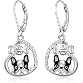 French Bulldog Earrings Puppy Dog Earrings for Women Sterling Silver Boston Terrier Heart Dog Dangle Cute Jewelry Mothers Day Christmas Valentine's day Frenchton Gifts