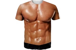 Kinberr Mens Short Sleeve T-Shirt Funny 3D Fake Abs Hairy Chest Printed Top Tee