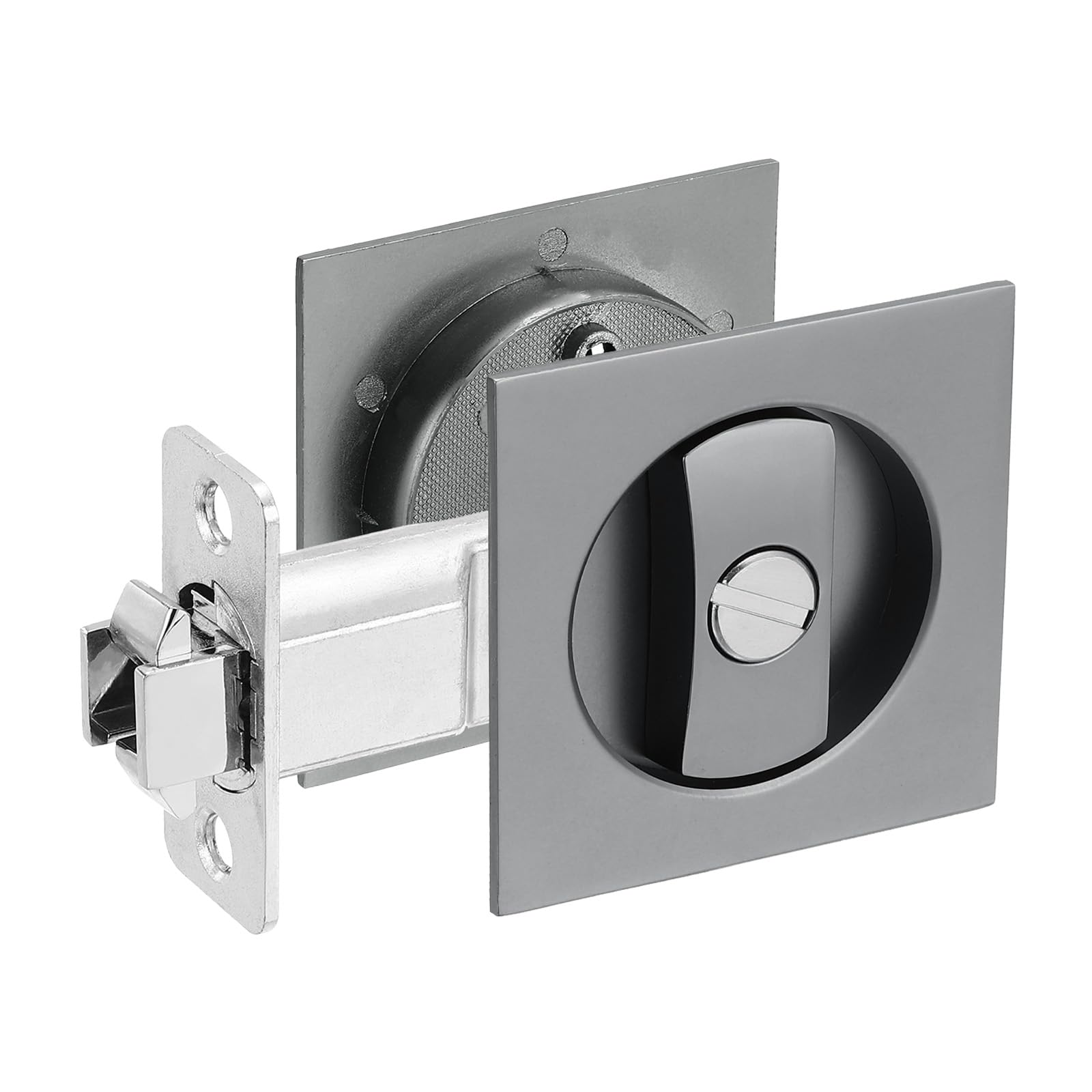 PATIKIL Recessed Door Lock, Square Pocket Door Lock Invisible 2 Sided Hardware Privacy Sliding Door Latch for Bathroom Bedroom Barn Door for 1-3/8" to 2" Thickness Door, Gray