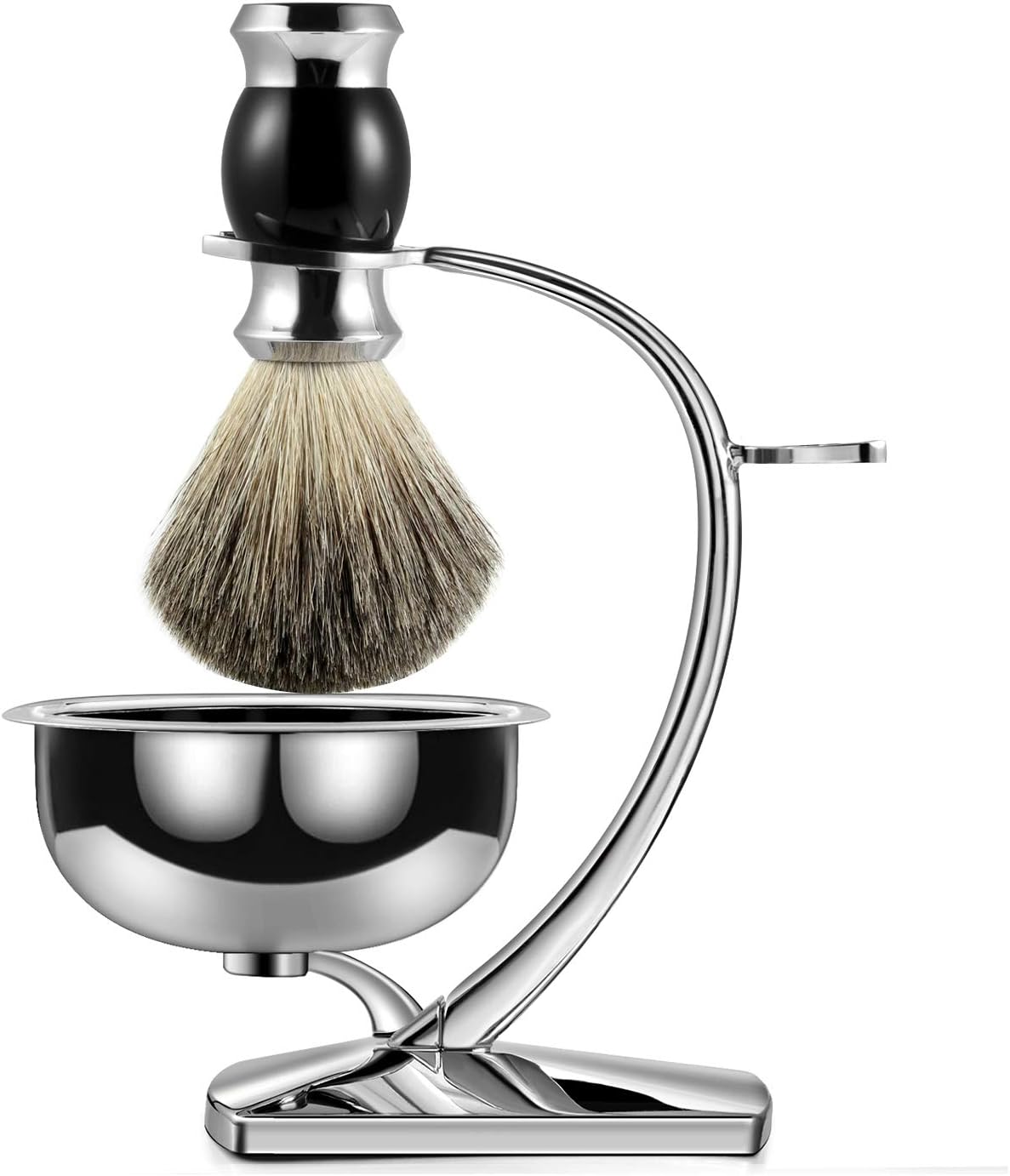 GRUTTI Shaving Stand with Soap Bowl Set, Deluxe Chrome Razor and Brush