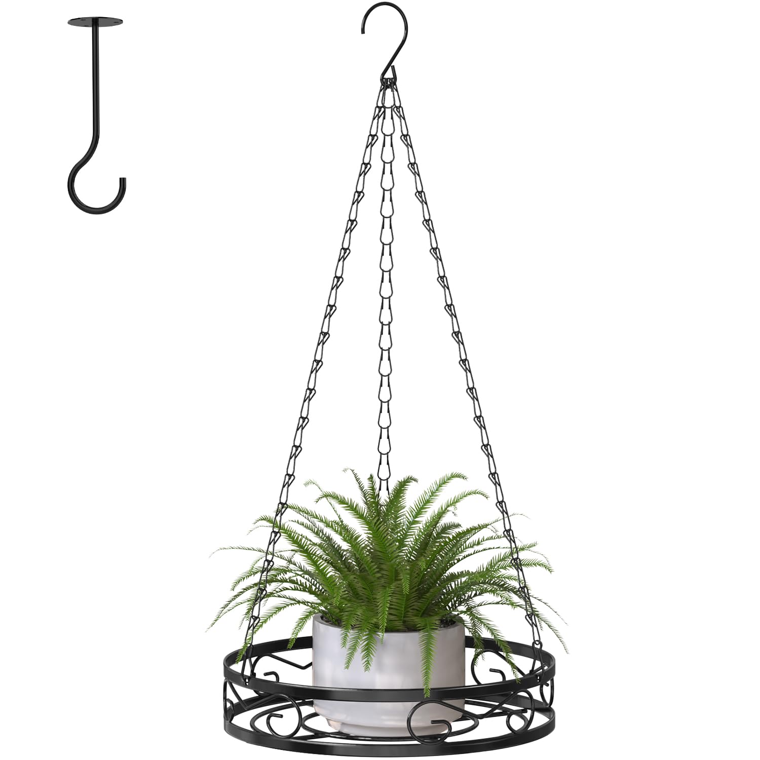 Mutool Hanging Planter, Plant Hanging Pots for Indoor Outdoor, Outdoor Hanging Baskets with Ceiling Hook & Hanging Basket Chains, Black
