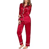 SWOMOG Womens Satin Pajamas Long Sleeve Sleepwear Silk Soft Button Down Loungewear Pjs Set S-XXL