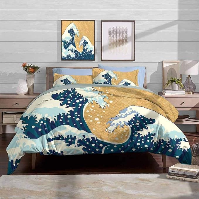 Duvet Cover Set Quilt cover Japanese Wave Comforter Cover with Zipper