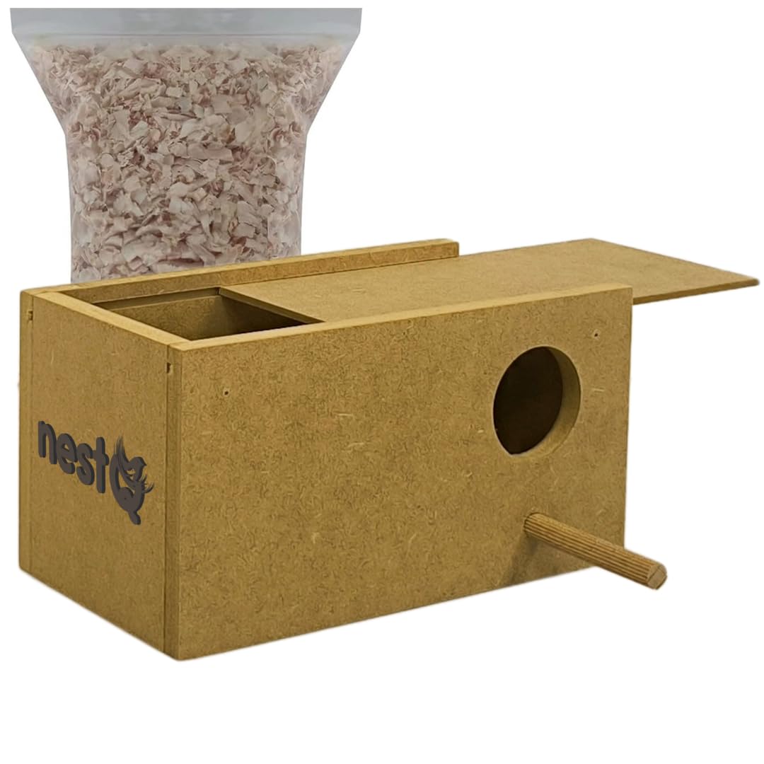 nestQ Wooden Budgie Nesting Box with Secure Hooks - Spacious, Eco-Friendly Bird Breeding Habitat for Small Birds - Natural Wood Birdhouse with Easy-Clean Design - 7.87 Inches in Length