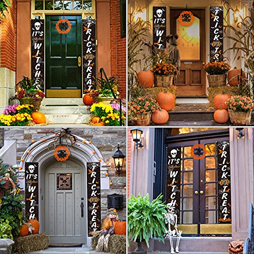 Halloween Decorations Outdoor, 3PCS Icnice Welcome Sign for Front Porch Trick or Treat & It\'s October Witches Banner Indoor Window Fireplace Decor Hanging Flag for Door Garden Yard