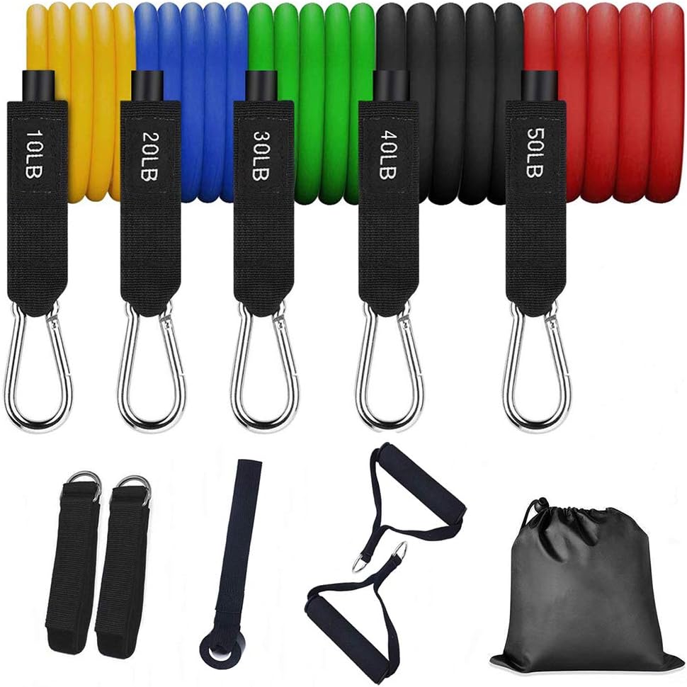 NOENNULL Pull Rope Suit, 11 pcs Resistance Bands Set Fitness Exercise Bands with 5 Stackable Exercise Bands for Strength Training Home Workout Yoga